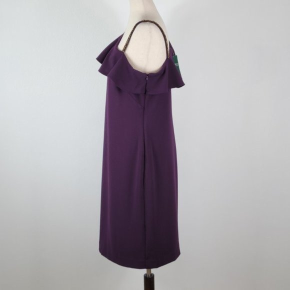 LAUREN RALPH LAUREN sheath asymmetrical neckline dress Sz 14 NEW - Picture 3 of 8